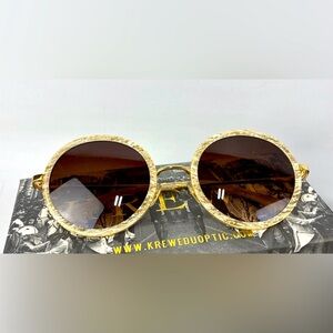 KREWE Gold Round Sunglasses with Brown Lenses